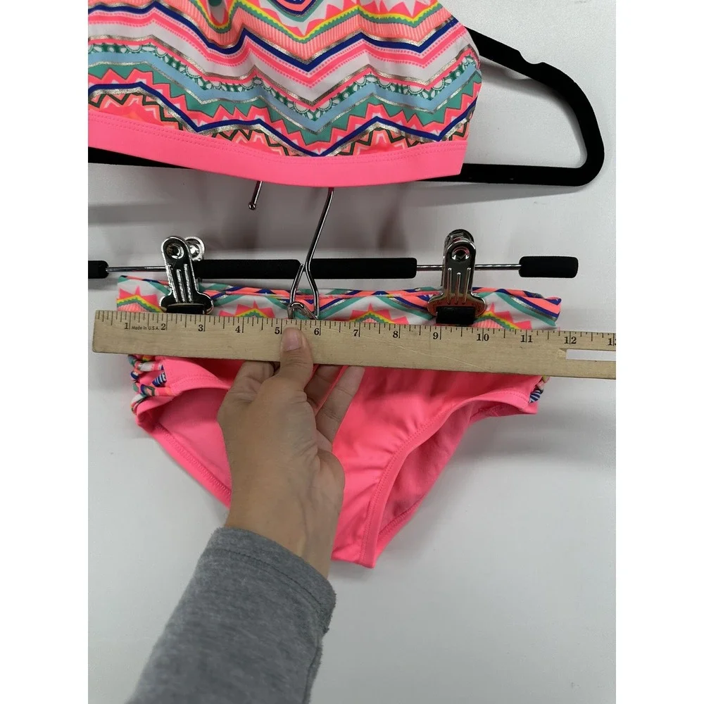 Bikini Set Bathing Suit Justice Girls Pink Geometric Print 2pc Sz 8 NEW No Tags